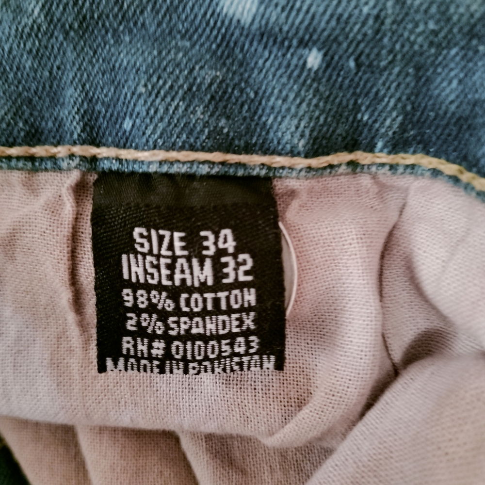 AHP Another Hype Piece Men's Jeans 34 x 32 Distressed 80s Stars Slim A15 - Picture 8 of 9